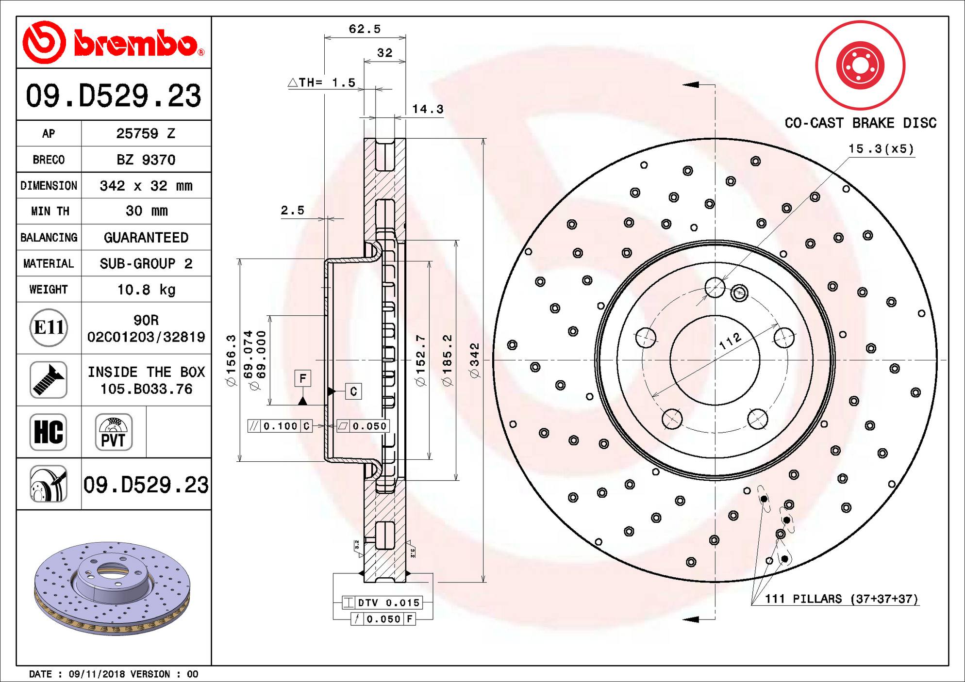 Mercedes Brembo Disc Brake Rotor – Front (342mm) 0004212212 Brembo